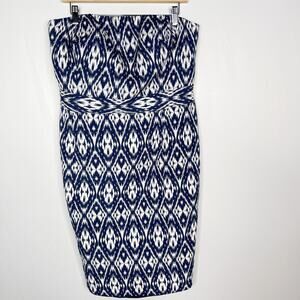 Banana Republic 14 Blue White Jacquard Strapless Ikat Dress Cocktail Structured